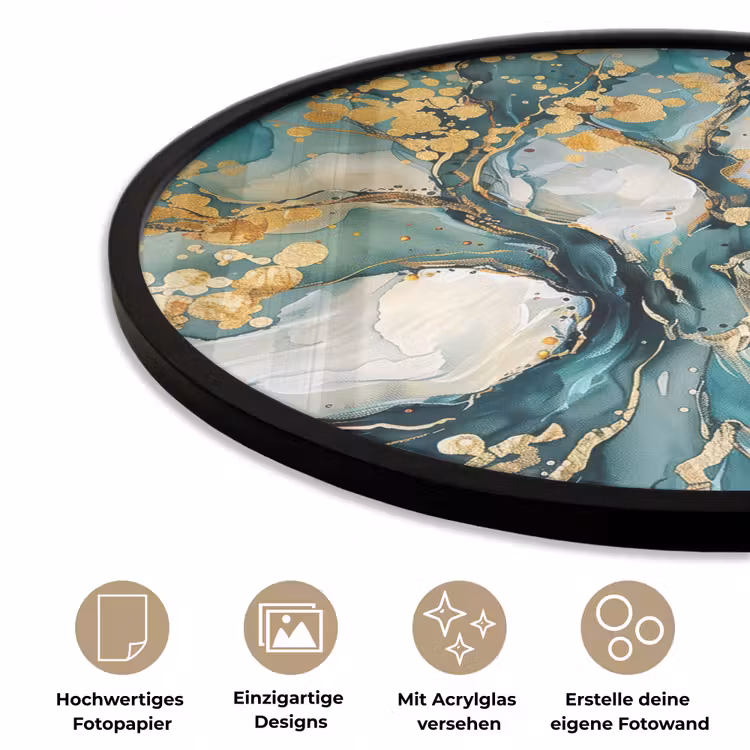 Boom - Modern - Verflook - Turquoise - Goud Fotolijst rond zonder passe partout klein -closeup_DE