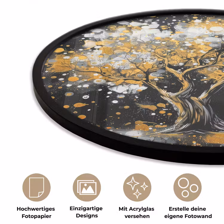 Boom - Zwart - Goud - Wit - Modern Fotolijst rond zonder passe partout klein -closeup_DE