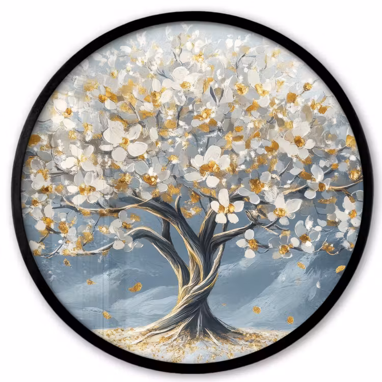 Boom - Winter - Levensboom - Modern - Goud Fotolijst rond zonder passe partout klein -3d