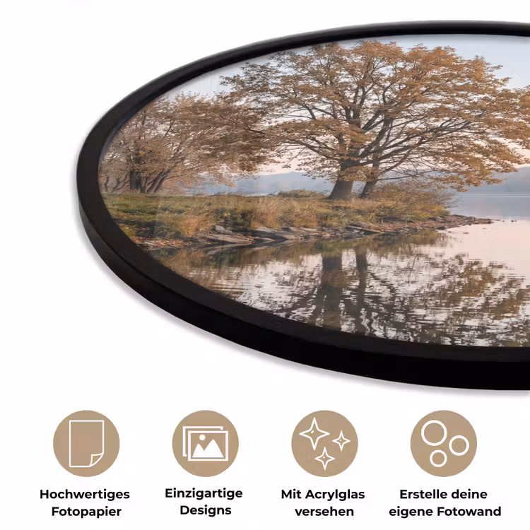 Bomen - Reflectie - Water - Zonsopgang - Serene Fotolijst rond zonder passe partout klein -closeup_DE