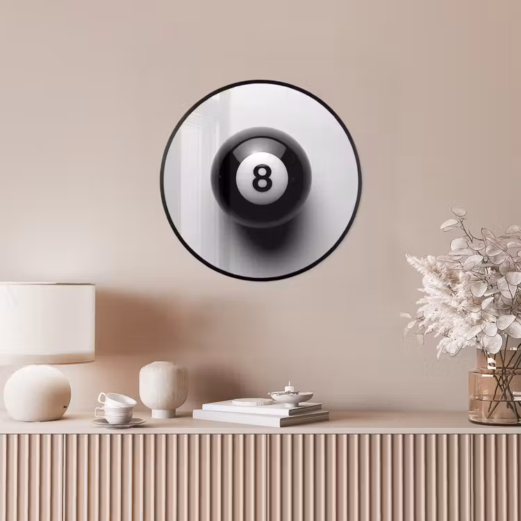 Biljartbal - Getal - Acht - Wit Fotolijst rond zonder passe partout klein -sfeer3
