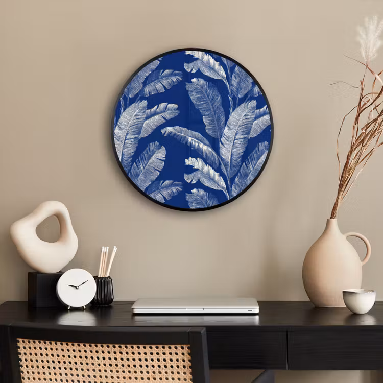 Blad - Palm - Blauw Fotolijst rond zonder passe partout klein 856 -sfeer1