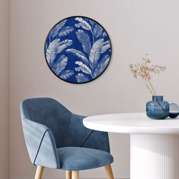 Blad - Palm - Blauw Fotolijst rond zonder passe partout klein 856 -sfeer2