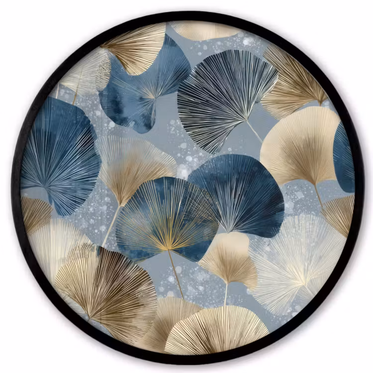 Bladeren - Abstract - Goud - Blauw Fotolijst rond zonder passe partout klein -3d