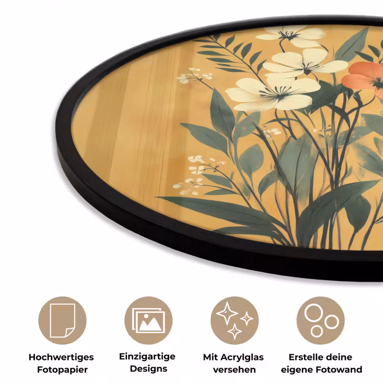Bladeren - Boeket - Bloemen - Geel Fotolijst rond zonder passe partout klein -closeup_DE