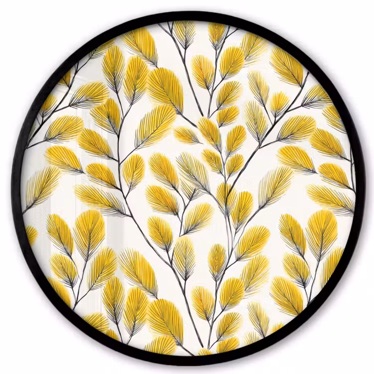 Bladeren - Botanisch - Elegant - Geel - Zwart Fotolijst rond zonder passe partout klein 856 -3d