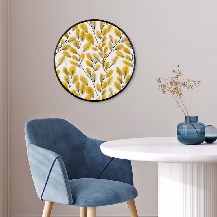 Bladeren - Botanisch - Elegant - Geel - Zwart Fotolijst rond zonder passe partout klein 856 -sfeer2
