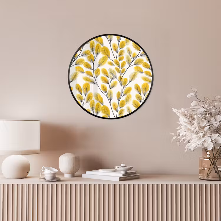 Bladeren - Botanisch - Elegant - Geel - Zwart Fotolijst rond zonder passe partout klein 856 -sfeer3