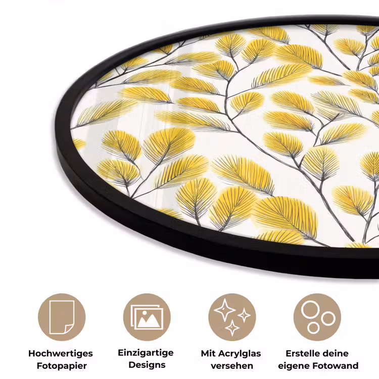 Bladeren - Botanisch - Elegant - Geel - Zwart Fotolijst rond zonder passe partout klein 856 -closeup_DE