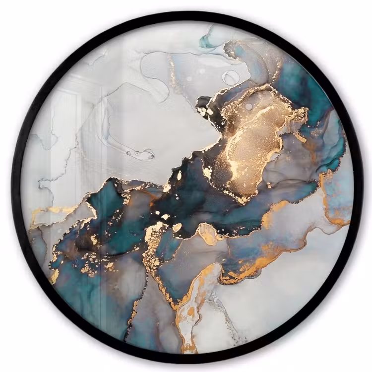 Blauw - Marmer - Goud Fotolijst rond zonder passe partout klein -3d