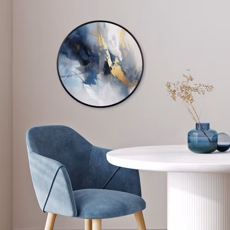 Blauw - Modern - Marmer - Abstract - Goud Fotolijst rond zonder passe partout klein -sfeer2