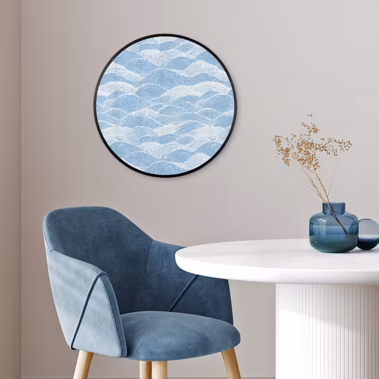 Blauw - Wit - Golven - Getekend Fotolijst rond zonder passe partout klein 856 -sfeer2