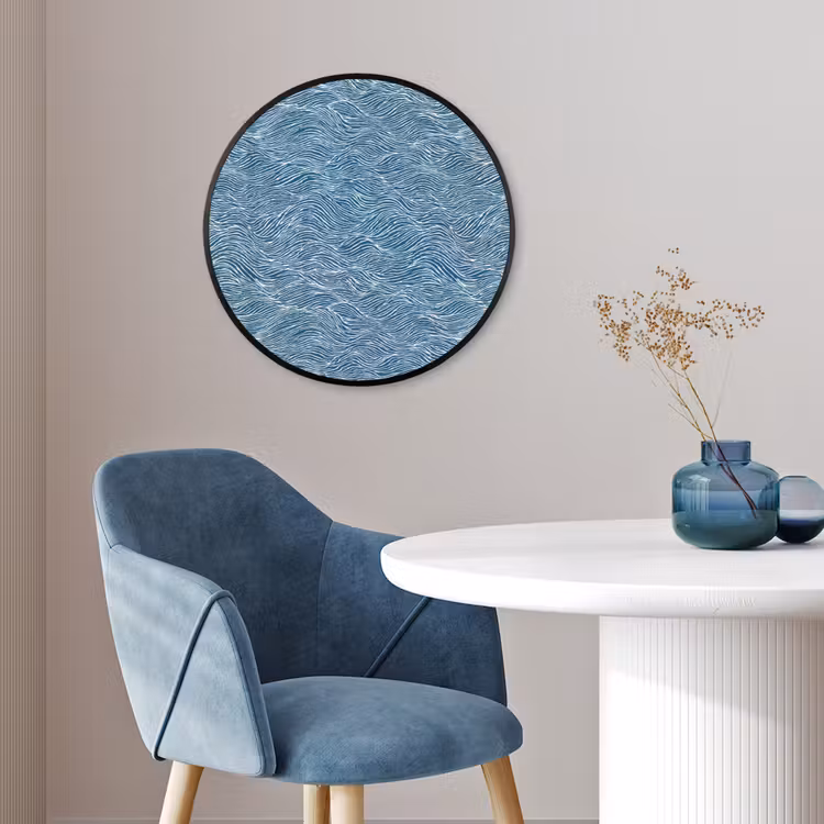 Blauw - Wit - Golven - Getekend - Textuur Fotolijst rond zonder passe partout klein 856 -sfeer2
