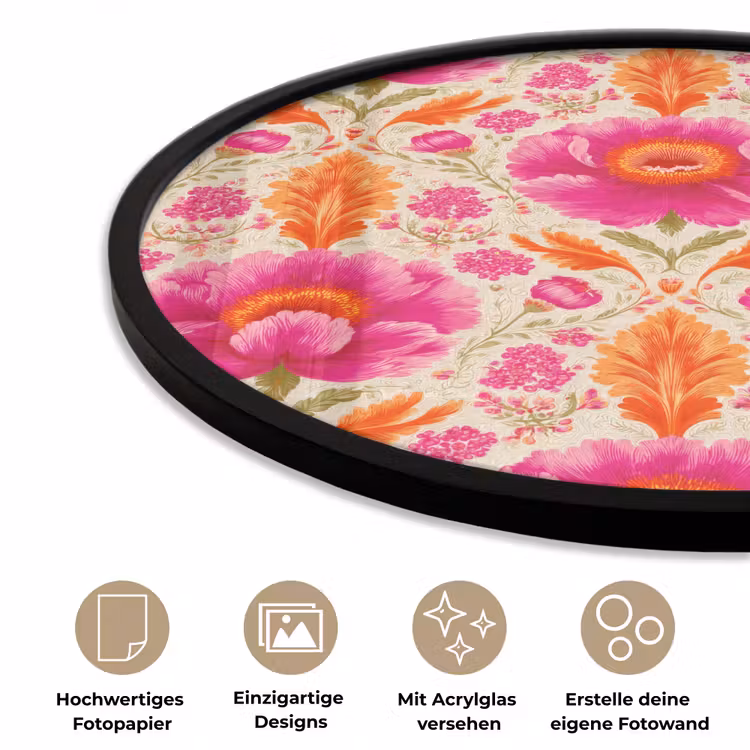 Bloemen - Barok - Roze - Oranje Fotolijst rond zonder passe partout klein 856 -closeup_DE