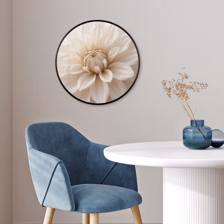 Bloem - Dahlia - Wit Fotolijst rond zonder passe partout klein -sfeer2