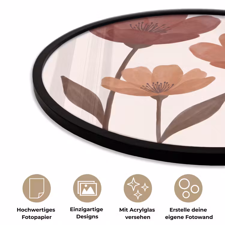 Bloemen - Abstract - Modern - Bruin - Decoratief Fotolijst rond zonder passe partout klein -closeup_DE