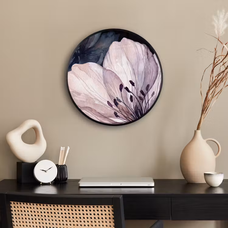 Bloemen - Aquarel - Modern - Roze - Donker Fotolijst rond zonder passe partout klein -sfeer1