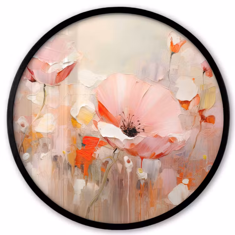 Bloemen - Watercolor - Roze - Abstract - Kunst Fotolijst rond zonder passe partout klein -3d