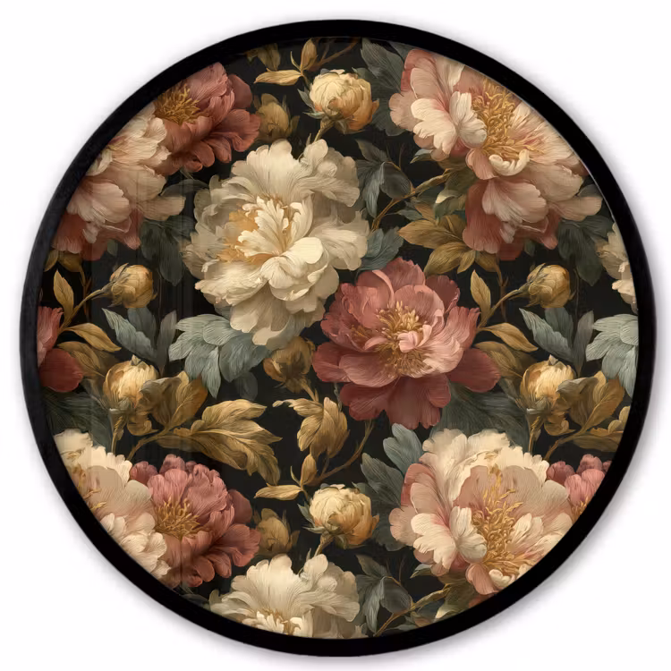 Bloemen - Barok - Patroon - Roze - Crème Fotolijst rond zonder passe partout klein 856 -3d