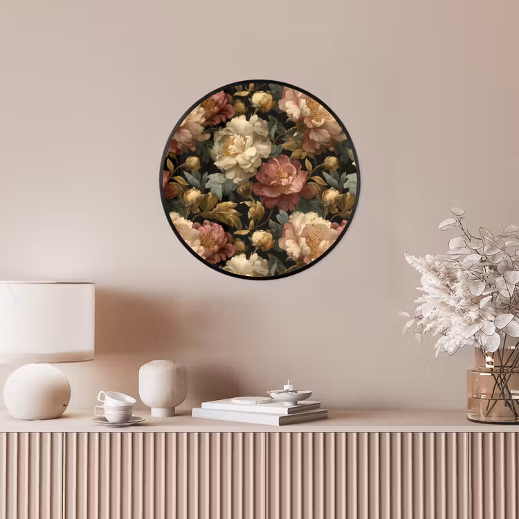 Bloemen - Barok - Patroon - Roze - Crème Fotolijst rond zonder passe partout klein 856 -sfeer3