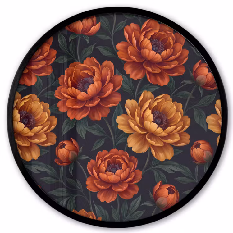 Bloemen - Bladeren - Natuur - Modern - Oranje Fotolijst rond zonder passe partout klein -3d