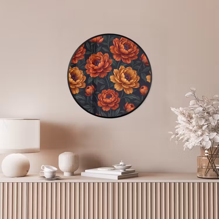 Bloemen - Bladeren - Natuur - Modern - Oranje Fotolijst rond zonder passe partout klein -sfeer3