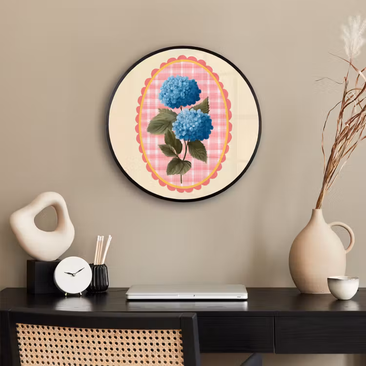 Bloemen - Blauw - Lijst - Bladeren Fotolijst rond zonder passe partout klein -sfeer1