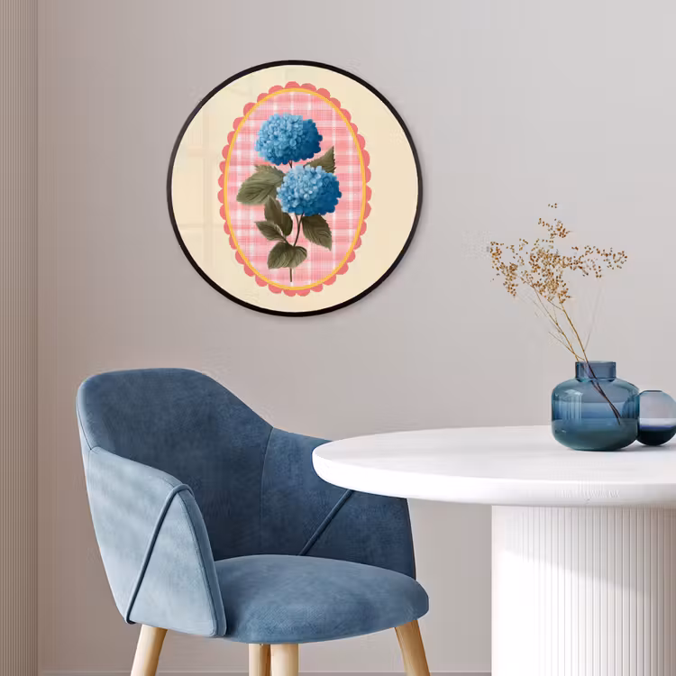 Bloemen - Blauw - Lijst - Bladeren Fotolijst rond zonder passe partout klein -sfeer2