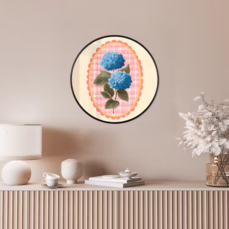 Bloemen - Blauw - Lijst - Bladeren Fotolijst rond zonder passe partout klein -sfeer3