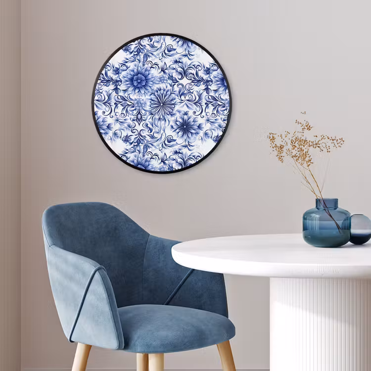 Bloemen - Blauw - Patroon - Wit Fotolijst rond zonder passe partout klein 856 -sfeer2