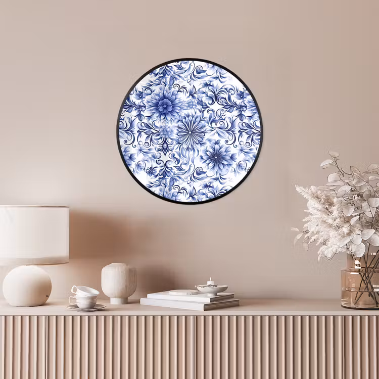 Bloemen - Blauw - Patroon - Wit Fotolijst rond zonder passe partout klein 856 -sfeer3
