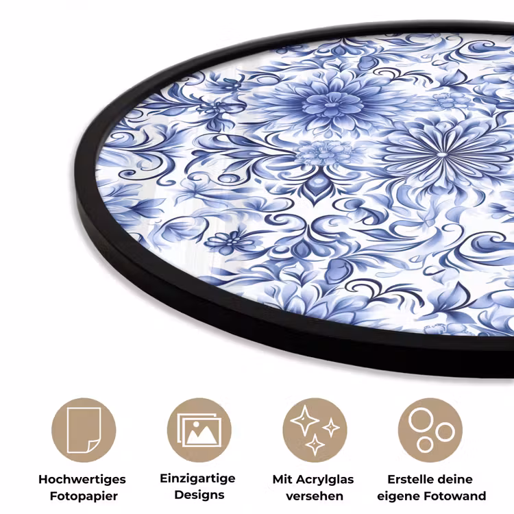 Bloemen - Blauw - Patroon - Wit Fotolijst rond zonder passe partout klein 856 -closeup_DE