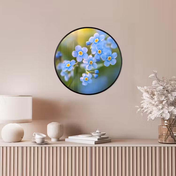 Bloemetjes - Blauw - Vergeet mij nietjes Fotolijst rond zonder passe partout klein -sfeer3
