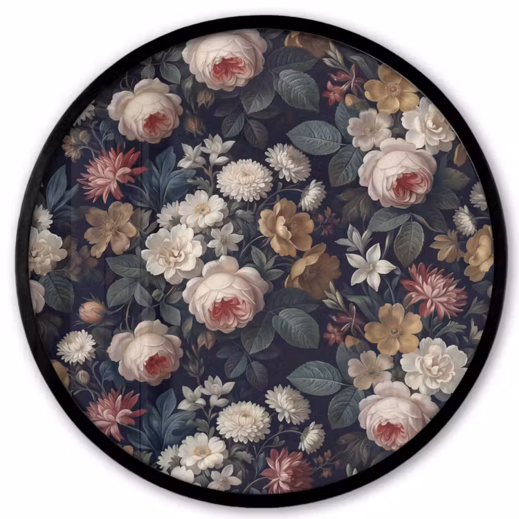 Bloemen - Boeket - Botanisch - Vintage - Donkere achtergrond Fotolijst rond zonder passe partout klein -3d