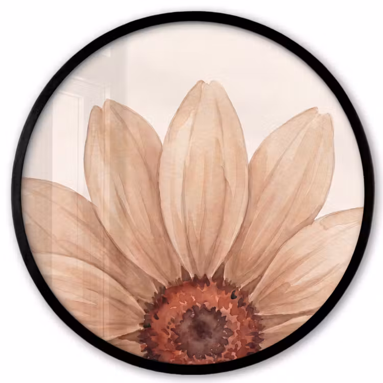 Bloemen - Bloemblad - Natuur - Aquarel - Beige Fotolijst rond zonder passe partout klein -3d