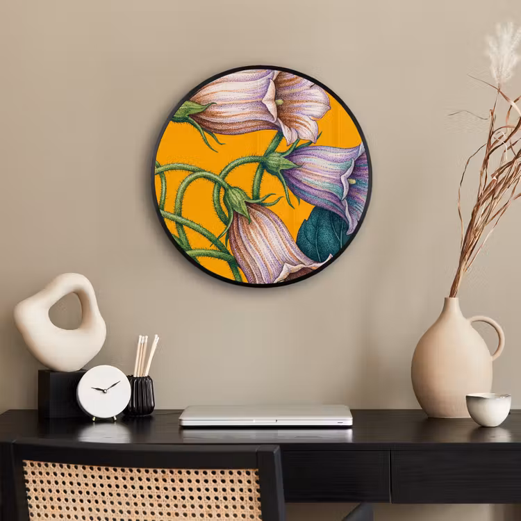 Poster im Rahmen Rund - Blumen – Botanik – Gelb - Bloemen - Botanisch - Geel Fotolijst rond zonder passe partout klein
