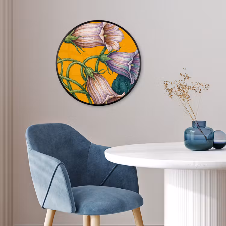 Poster im Rahmen Rund - Blumen – Botanik – Gelb - Bloemen - Botanisch - Geel Fotolijst rond zonder passe partout klein