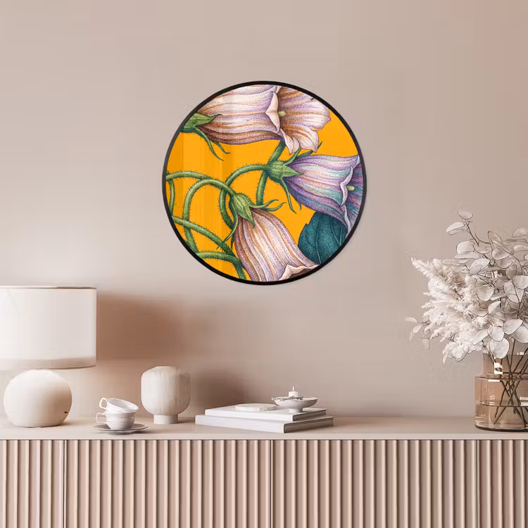 Poster im Rahmen Rund - Blumen – Botanik – Gelb - Bloemen - Botanisch - Geel Fotolijst rond zonder passe partout klein