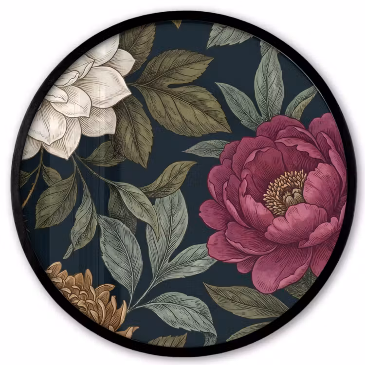 Bloemen - Botanisch - Illustratie - Donker - Vintage Fotolijst rond zonder passe partout klein -3d