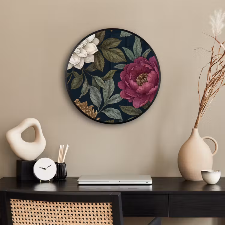 Bloemen - Botanisch - Illustratie - Donker - Vintage Fotolijst rond zonder passe partout klein -sfeer1