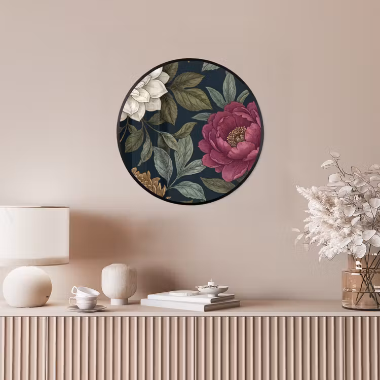 Bloemen - Botanisch - Illustratie - Donker - Vintage Fotolijst rond zonder passe partout klein -sfeer3