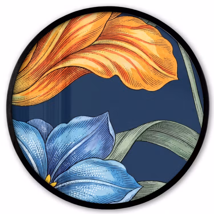 Poster im Rahmen Rund - Blumen – Botanik – Muster - Bloemen - Botanisch - Patroon Fotolijst rond zonder passe partout klein