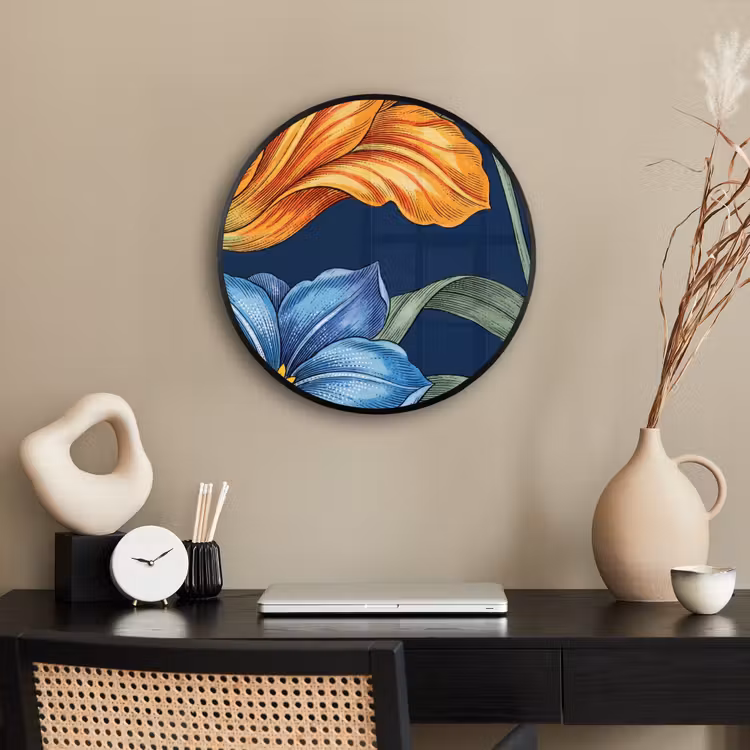 Poster im Rahmen Rund - Blumen – Botanik – Muster - Bloemen - Botanisch - Patroon Fotolijst rond zonder passe partout klein