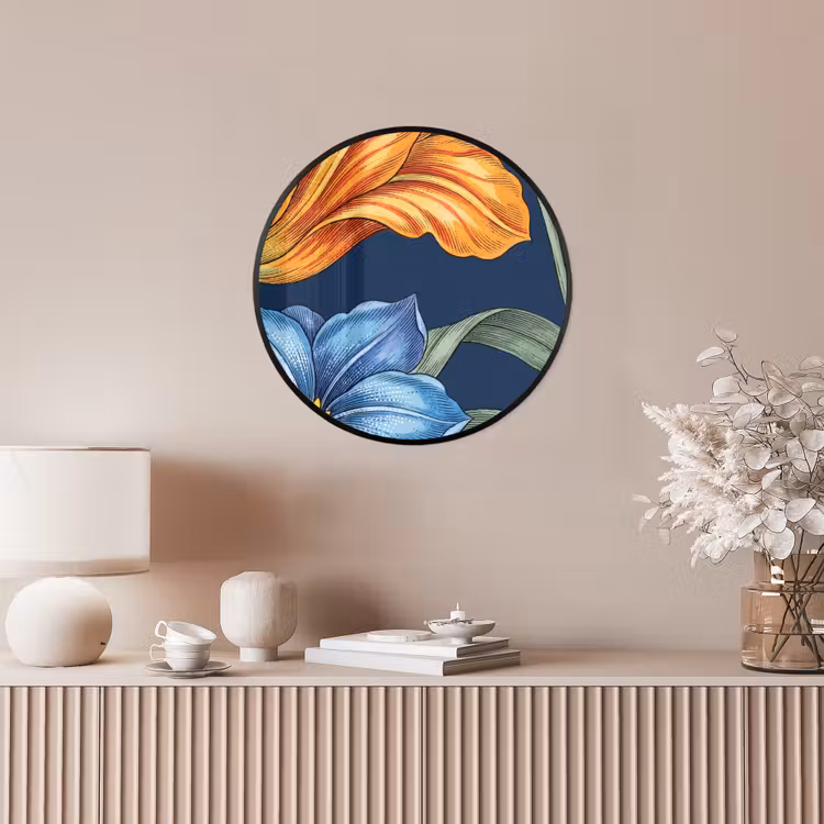 Poster im Rahmen Rund - Blumen – Botanik – Muster - Bloemen - Botanisch - Patroon Fotolijst rond zonder passe partout klein