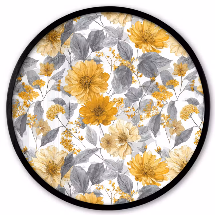 Bloemen - Botanisch - Elegant - Okergeel - Grijs Fotolijst rond zonder passe partout klein 856 -3d