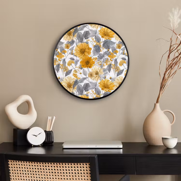 Bloemen - Botanisch - Elegant - Okergeel - Grijs Fotolijst rond zonder passe partout klein 856 -sfeer1