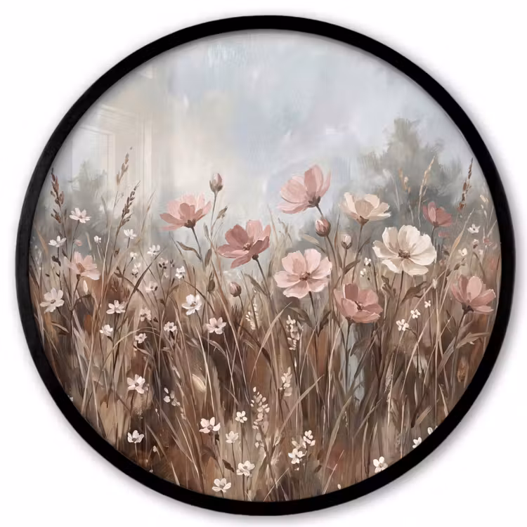 Bloemen - Botanisch - Schilderij - Pastel - Rustiek Fotolijst rond zonder passe partout klein -3d