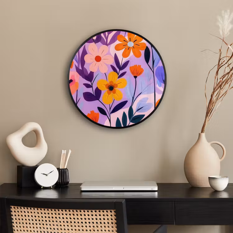 Bloemen - Kleurrijk - Bladeren Fotolijst rond zonder passe partout klein -sfeer1