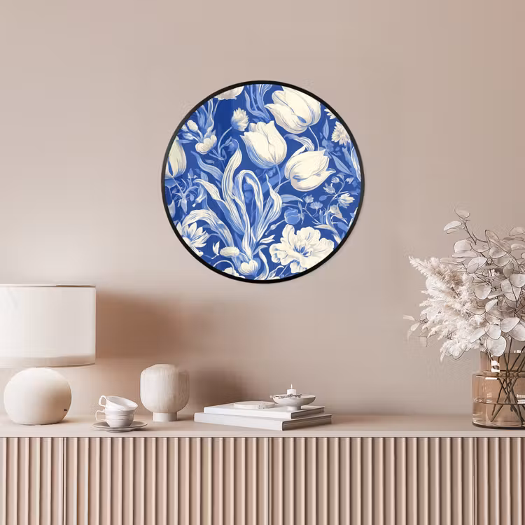 Bloemen - Delfts Blauw - Patroon - Tulp Fotolijst rond zonder passe partout klein -sfeer3