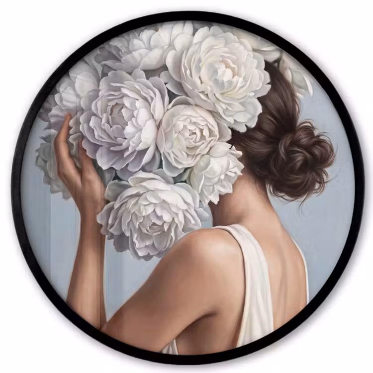 Bloemen - Vrouw - Wit Fotolijst rond zonder passe partout klein -3d